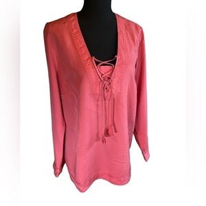 NWT J Jill Long Sleeve Adobe Lace Up Tunic Pink Rose  | Size M